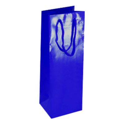 Punga cadou, hartie plastifiata, 11x35x10cm, pentru bauturi, albastru