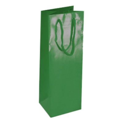 Punga cadou, hartie plastifiata, 11x35x10cm, pentru bauturi, verde
