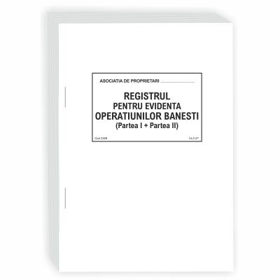 Registru pentru evidenta operatiilor banesti (partea I + Partea II) A4, coperta carton, 100 file