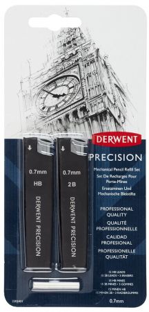 Rezerva mine si radiere, 30buc/set, 0.7mm HB/2B, pentru creion mecanic, negru, Derwent Professional