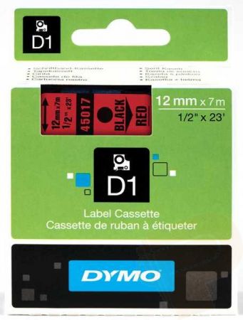 Banda D1, plastic, 9 mm x 7 m, pentru Label Manager 210D Dymo , fond rosu scris negru