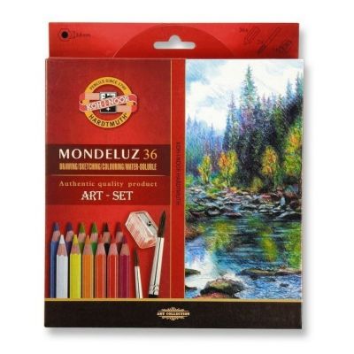 Creioane color, 36culori +pensula si ascutitoare, Aquarell MONDELUZ Koh-I-Noor