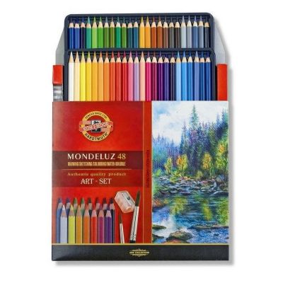 Creioane color, 48culori +pensula si ascutitoare, Aquarell MONDELUZ Koh-I-Noor