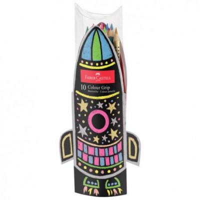 Set cadou Racheta 5 creioane color Grip neon + 5 metalizate, Faber-Castell