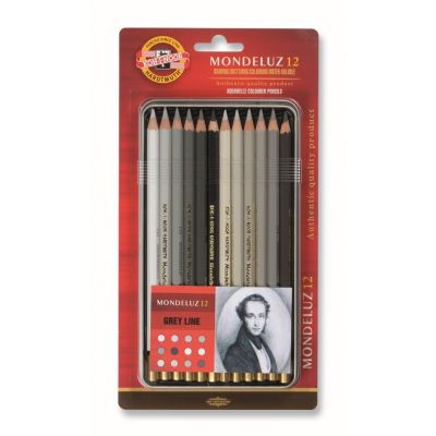 Creioane color, 12culori, Aquarell MONDELUZ Koh-I-Noor, gri