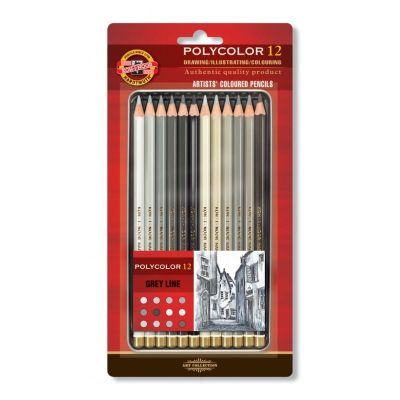 Creioane color, nuante gri 12culori, Polycolor Koh-I-Noor