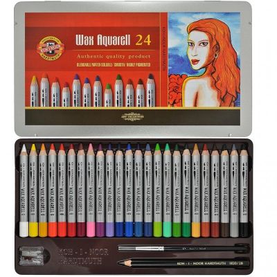 Creioane colorate +pensula si ascutitoare, 24buc/set, Aquarell Wax Koh-I-Noor