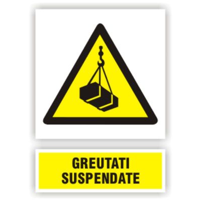 Semn indicator Greutati suspendate, autocolant plastic 15x20cm (A5)