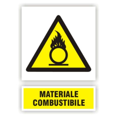 Semn indicator Materiale combustibile, autocolant plastic 15x20cm (A5)