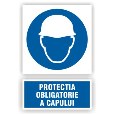 Semn indicator Protectia capului, autocolant plastic 10x15cm (A6)