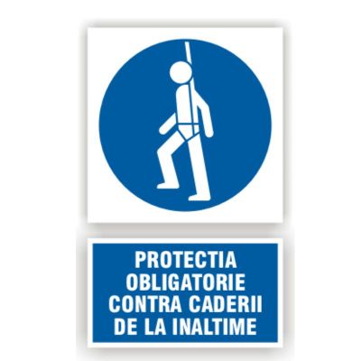 Semn indicator Protectia contra caderii de la inaltime, autocolant plastic 15x20cm (A5)