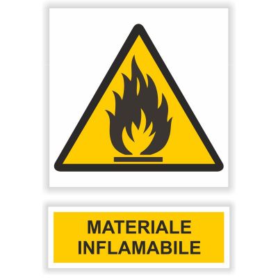 Semn indicator Materiale inflamabile , autocolant plastic 15x20cm (A5)