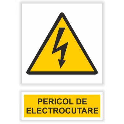 Semn indicator Pericol de electrocutare, autocolant plastic 15x20cm (A5)