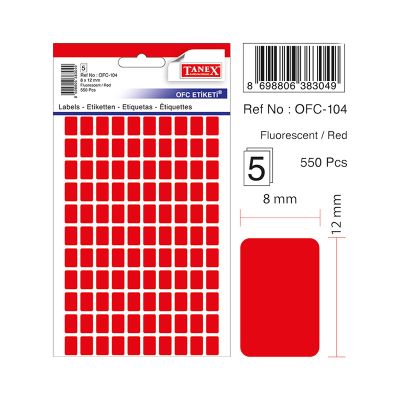Etichete autoadezive color, 8x12mm, 550buc/set, Tanex, rosu 