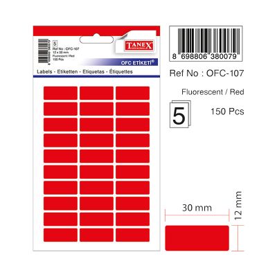 Etichete autoadezive color, 12x30mm, 150buc/set, Tanex, rosu 