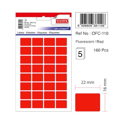 Etichete autoadezive color, 16x22mm, 160buc/set, Tanex, rosu 