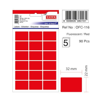 Etichete autoadezive color, 22x32mm, 90buc/set, Tanex, rosu 