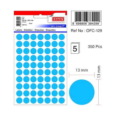 Etichete autoadezive color, Ø13mm, 350buc/set, Tanex, albastru