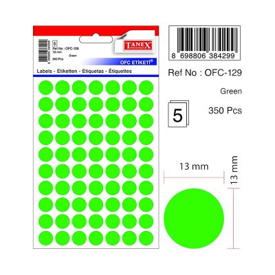 Etichete autoadezive color, Ø13mm, 350buc/set, Tanex, verde
