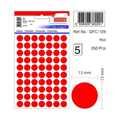 Etichete autoadezive color, Ø13mm, 350buc/set, Tanex, rosu