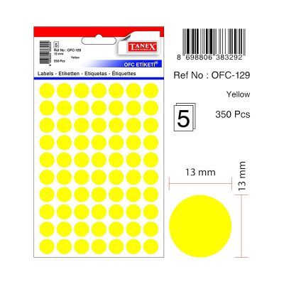 Etichete autoadezive color, Ø13mm, 350buc/set, Tanex, galben