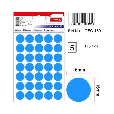 Etichete autoadezive color, Ø16mm, 240buc/set, Tanex, albastru