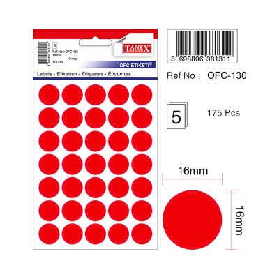 Etichete autoadezive color, Ø16mm, 240buc/set, Tanex, rosu