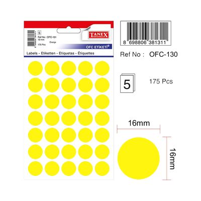 Etichete autoadezive color, Ø16mm, 240buc/set, Tanex, galben