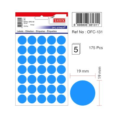 Etichete autoadezive color, Ø19mm, 175buc/set, Tanex, albastru