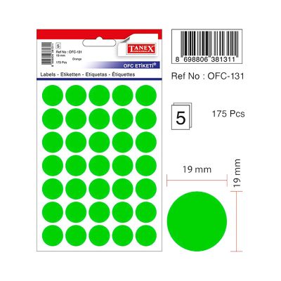 Etichete autoadezive color, Ø19mm, 175buc/set, Tanex, verde
