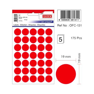 Etichete autoadezive color, Ø19mm, 175buc/set, Tanex, rosu