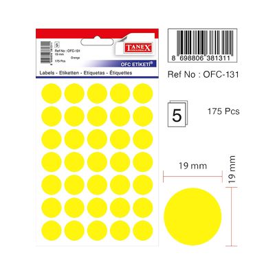Etichete autoadezive color, Ø19mm, 175buc/set, Tanex, galben