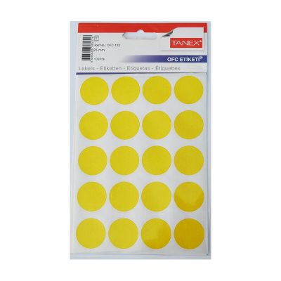 Etichete autoadezive color, Ø25mm, 100buc/set, Tanex, galben