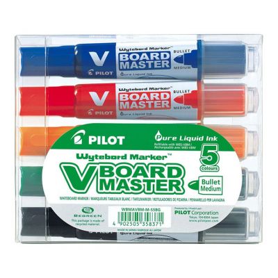 Marker whiteboard, reincarcabil, varf rotund, 2.3mm, 5culori/set, Pilot V-board Master