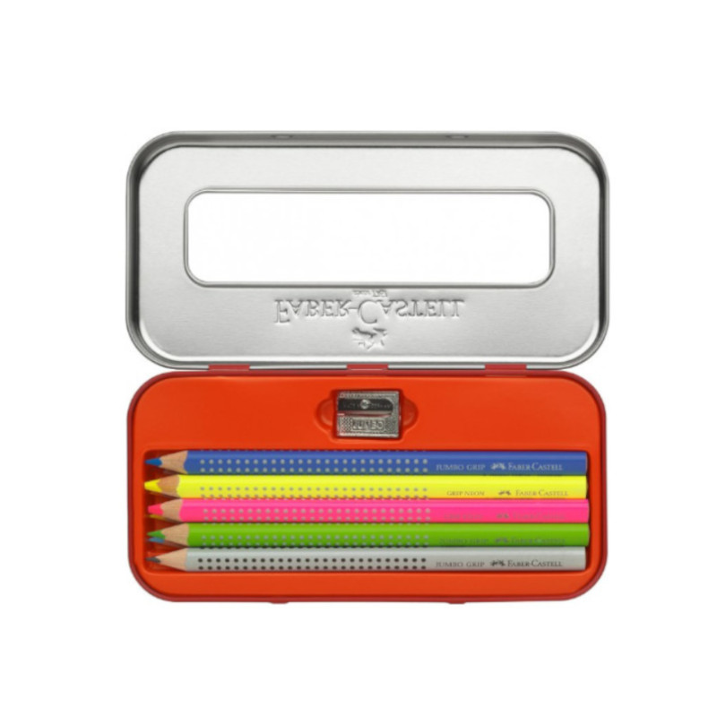 Set cadou Faber-Castell (5 creioane color Grip Jumbo Neon & Metalic + ascutitoare) Faber-Castell poza 2021