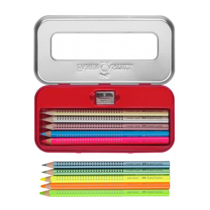 Set cadou Ocean 8 creioane color Grip Jumbo + accesorii, Faber-Castell Faber-Castell imagine 2022 depozituldepapetarie.ro
