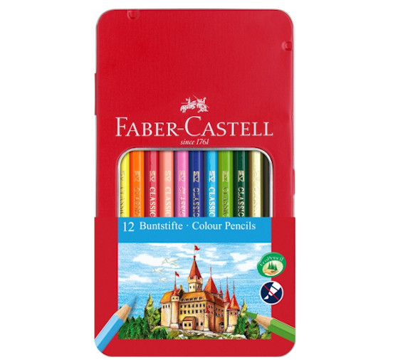 Creioane color 12 culori, in cutie metal, Faber-Castell Faber-Castell imagine 2022 cartile.ro