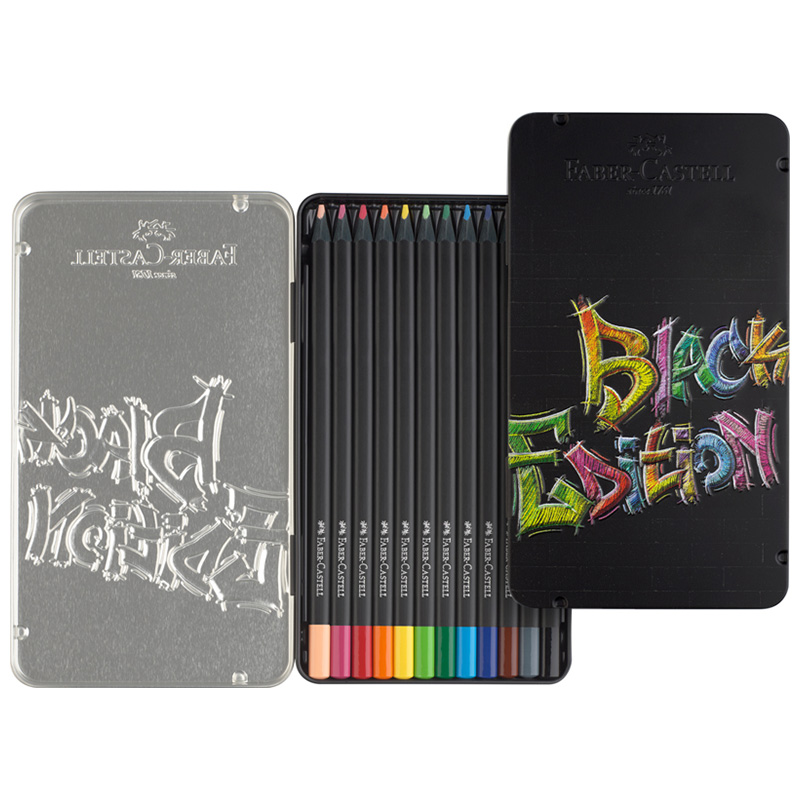Creioane colorate, 12culori, cutie metal, Black Edition, Faber-Castell
