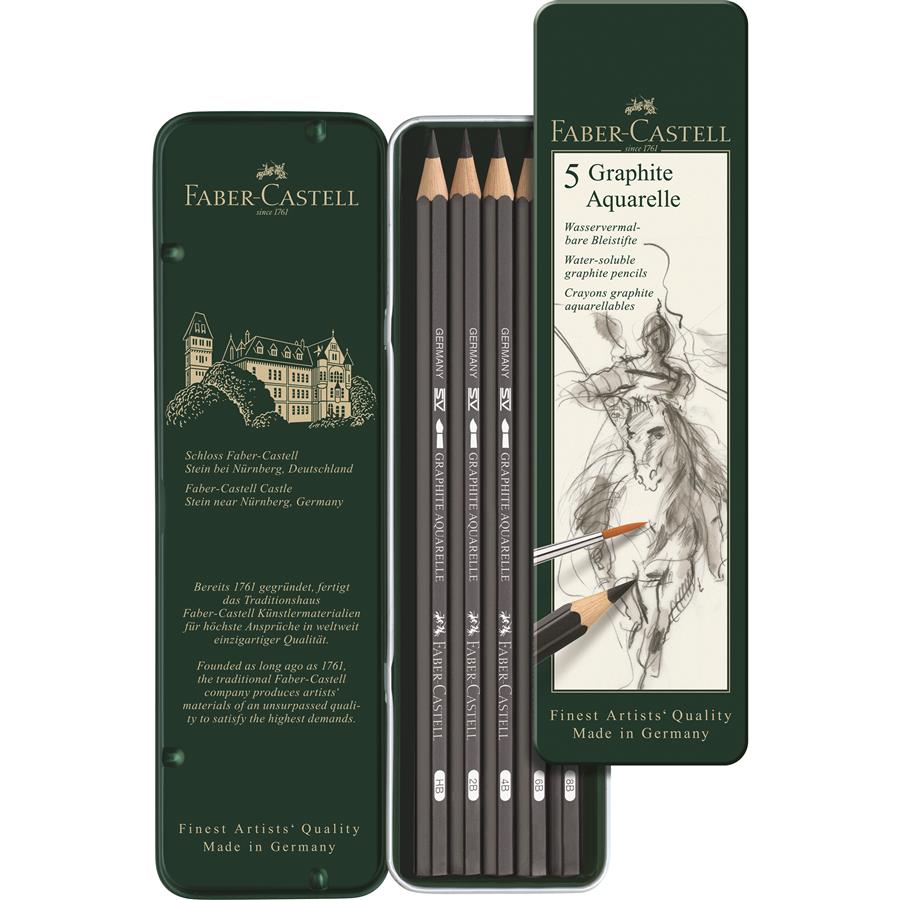 Creioane grafit acuarelabile, set de 5, Faber-Castell