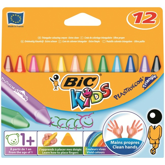 Creioane color, cerate, 12 culori, Plastidecor Sidef Bic