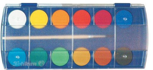 Acuarele 12 culori (30mm) + o pastila alba + pensula Pelikan Pelikan imagine 2022 cartile.ro
