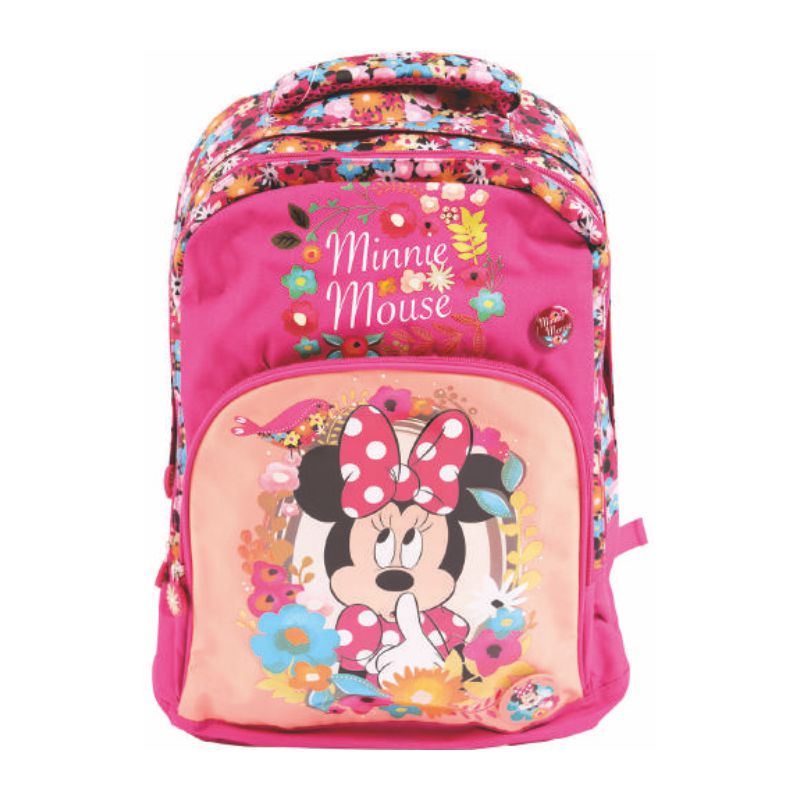 Ghiozdan clasele 1-4, roz inchis, floral, Minnie Mouse 1-4