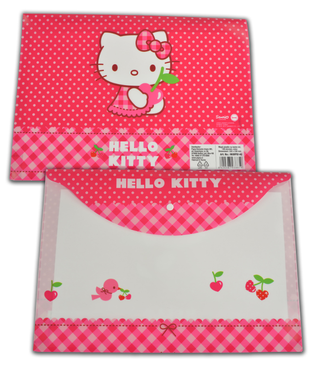Mapa plastic, A4, tip plic, cu buton, Hello Kitty