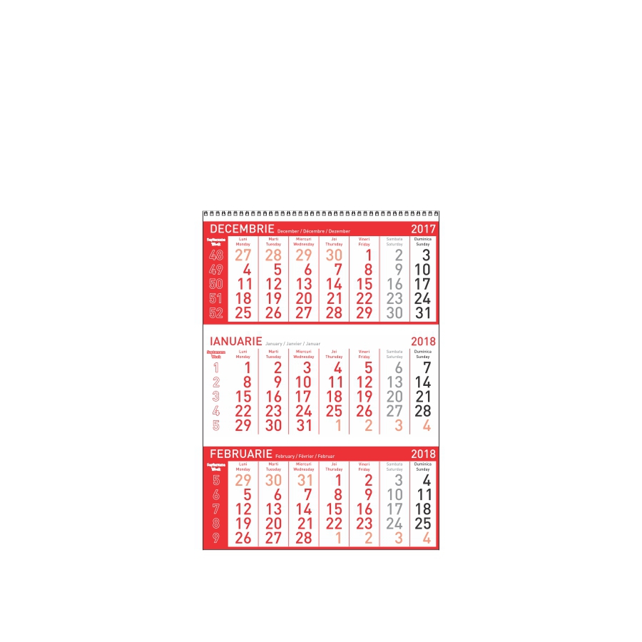 Calendar de perete triptic Standard rosu