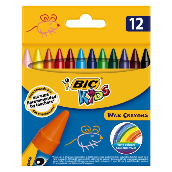 Creioane color, cerate, 12 culori, Wax Crayons Bic Bic