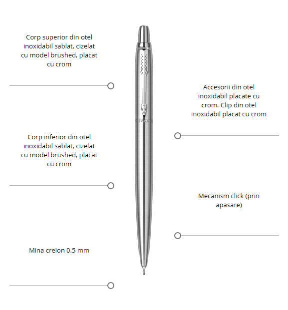 Creion mecanic 0.5mm Parker Jotter Royal Stainless Steel CT din otel inoxidabil