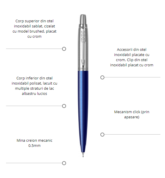 Creion mecanic 0.5mm Parker Jotter Royal Royal Blue CT albastru lucios